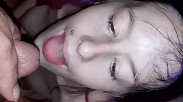 Young chick enjoys cum after a hot blowjob