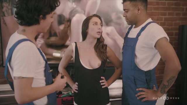 A young brunette with a tight ass paid the workers in kind