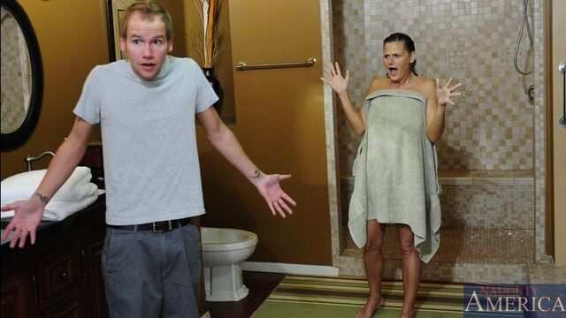 The naked stepmother made a great blowjob a stepson and swept on his cock