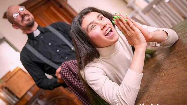 Young humble stepdaughter makes a deep blowjob strict stepfather