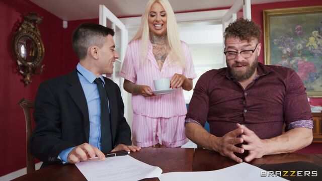 Busty tattooed MILF handles two cocks skillfully