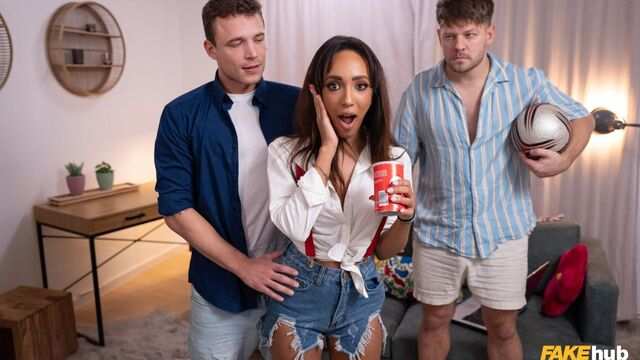 A beauty with big milkings decided to hook up with two for more fun